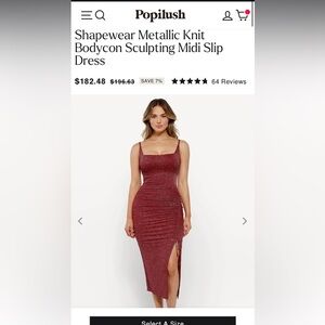 Shapewear Metallic Knit Bodycon Sculpting Midi Slip Dress